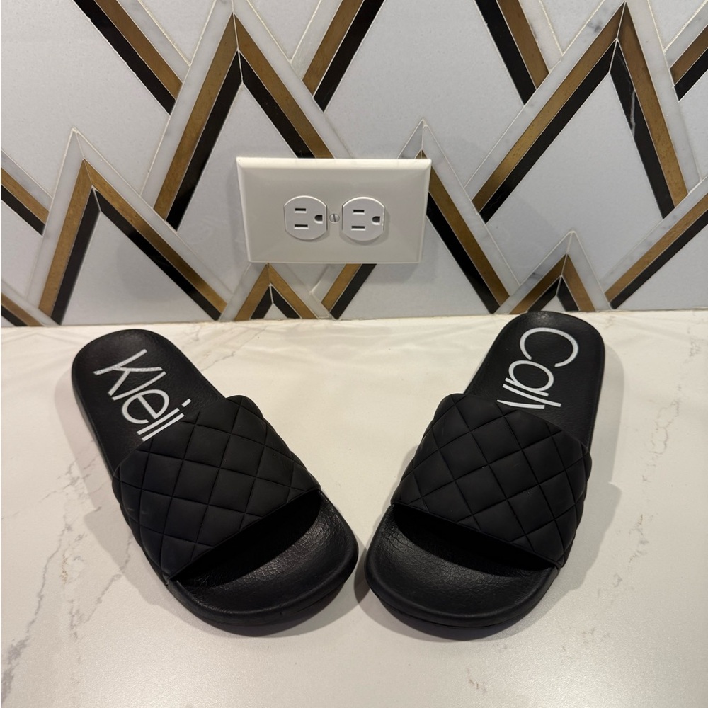 LAST DAY SALE - Calvin Klein Women's Quilted Black Slides